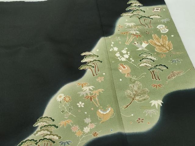 平和屋着物■豪華黒留袖 刺繍 宝尽くし花文 暈し染め 金糸 金彩 正絹 逸品 DABE8548qa