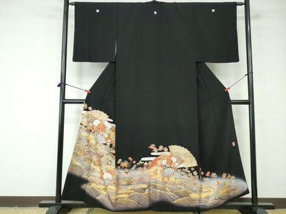 平和屋着物■豪華黒留袖 作家物 駒刺繍 扇面宝尽くし花文 暈し染め 金銀彩 正絹 逸品 DABE8550qa