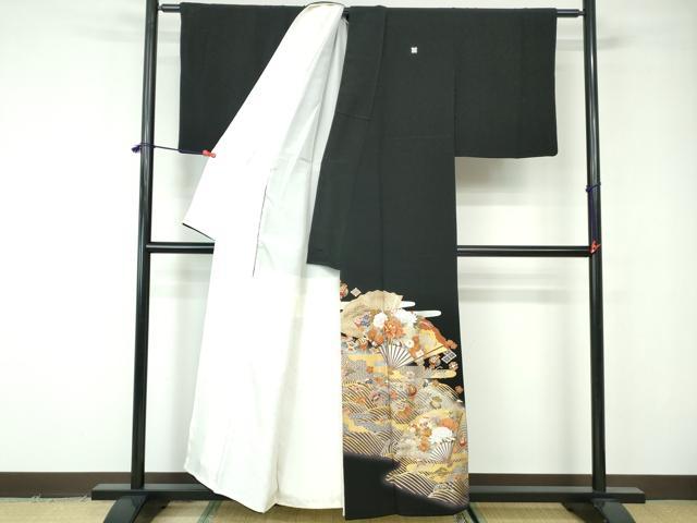 平和屋着物■豪華黒留袖 作家物 駒刺繍 扇面宝尽くし花文 暈し染め 金銀彩 正絹 逸品 DABE8550qa