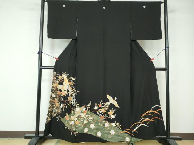 平和屋着物■豪華黒留袖 駒刺繍 エ霞花鳥文 金銀彩 正絹 逸品 DABE8551qa