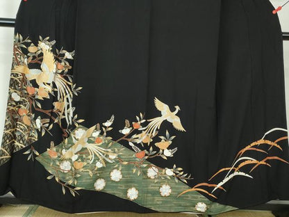 平和屋着物■豪華黒留袖 駒刺繍 エ霞花鳥文 金銀彩 正絹 逸品 DABE8551qa