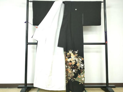 平和屋着物■豪華黒留袖 駒刺繍 エ霞花鳥文 金銀彩 正絹 逸品 DABE8551qa