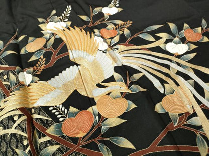 平和屋着物■豪華黒留袖 駒刺繍 エ霞花鳥文 金銀彩 正絹 逸品 DABE8551qa