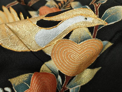 平和屋着物■豪華黒留袖 駒刺繍 エ霞花鳥文 金銀彩 正絹 逸品 DABE8551qa