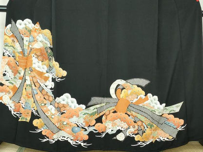 平和屋着物■豪華黒留袖 駒刺繍 束ね熨斗枝松花文 正絹 逸品 DABE8559qa