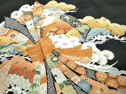 平和屋着物■豪華黒留袖 駒刺繍 束ね熨斗枝松花文 正絹 逸品 DABE8559qa