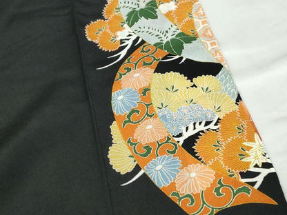 平和屋着物■豪華黒留袖 駒刺繍 束ね熨斗枝松花文 正絹 逸品 DABE8559qa