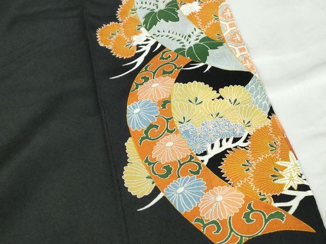 平和屋着物■豪華黒留袖 駒刺繍 束ね熨斗枝松花文 正絹 逸品 DABE8559qa