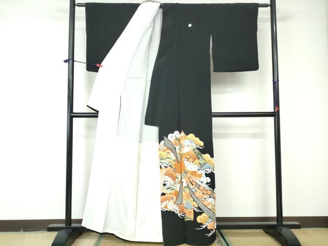 平和屋着物■豪華黒留袖 駒刺繍 束ね熨斗枝松花文 正絹 逸品 DABE8559qa