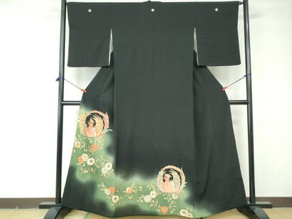 平和屋着物■豪華黒留袖 駒刺繍 花鳥文 暈し染め 金彩 正絹 逸品 DABE8560qa