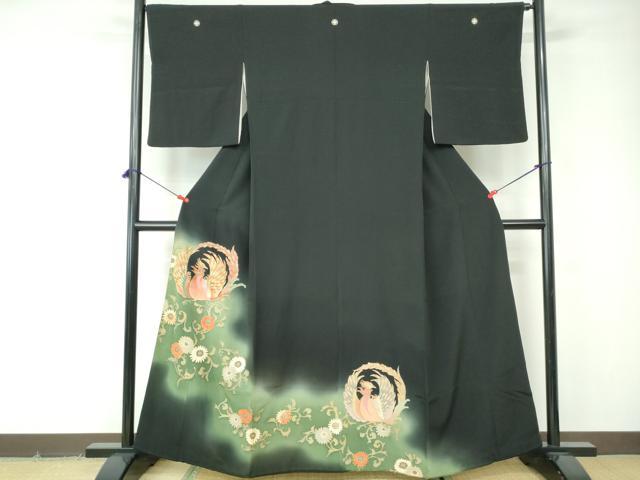 平和屋着物■豪華黒留袖 駒刺繍 花鳥文 暈し染め 金彩 正絹 逸品 DABE8560qa