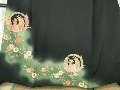 平和屋着物■豪華黒留袖 駒刺繍 花鳥文 暈し染め 金彩 正絹 逸品 DABE8560qa