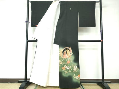 平和屋着物■豪華黒留袖 駒刺繍 花鳥文 暈し染め 金彩 正絹 逸品 DABE8560qa