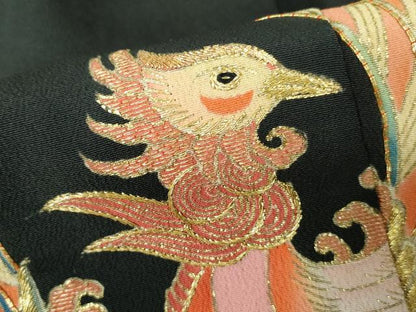 平和屋着物■豪華黒留袖 駒刺繍 花鳥文 暈し染め 金彩 正絹 逸品 DABE8560qa