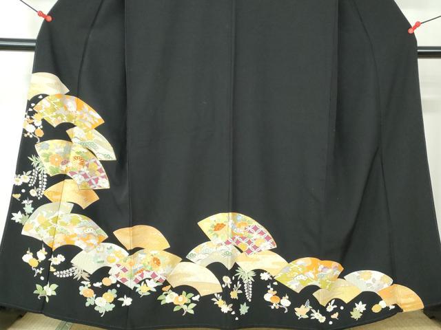 平和屋着物■豪華黒留袖 駒刺繍 地紙花文 金彩 正絹 逸品 DABE8561qa