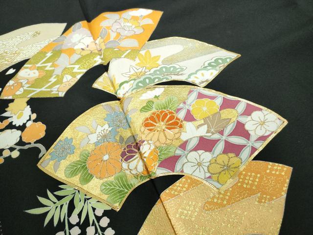 平和屋着物■豪華黒留袖 駒刺繍 地紙花文 金彩 正絹 逸品 DABE8561qa