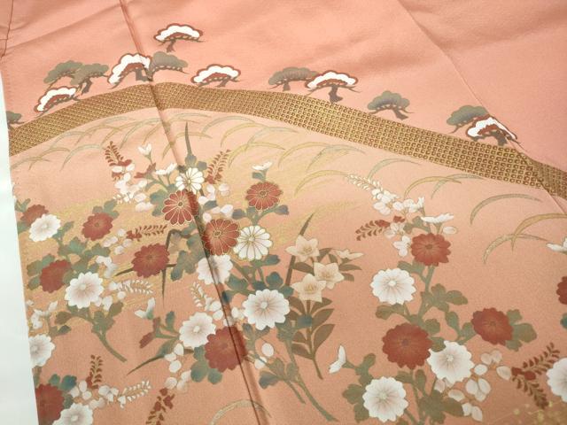 平和屋着物■豪華色留袖　枝松花文　暈し染め　金銀彩　正絹　逸品　DABE8599qa