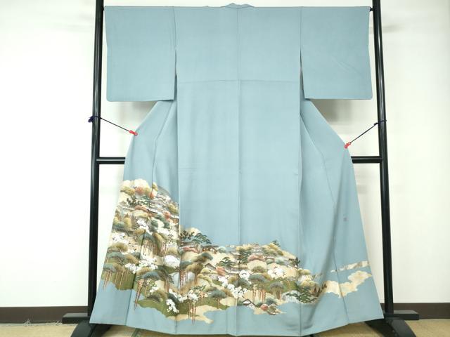 平和屋着物■色留訪問着　作家物　風景枝松花文　千代田城　金銀彩　正絹　逸品　DABE8600qa
