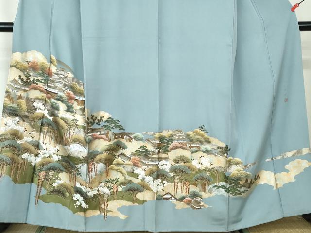 平和屋着物■色留訪問着　作家物　風景枝松花文　千代田城　金銀彩　正絹　逸品　DABE8600qa