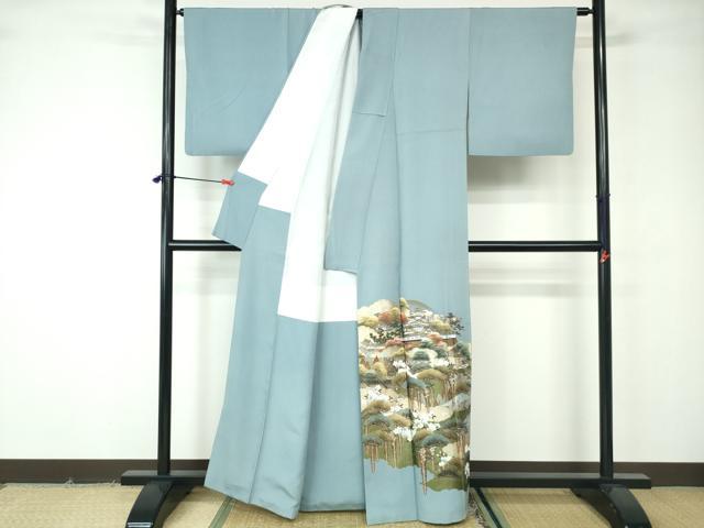 平和屋着物■色留訪問着　作家物　風景枝松花文　千代田城　金銀彩　正絹　逸品　DABE8600qa
