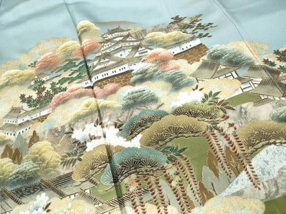 平和屋着物■色留訪問着　作家物　風景枝松花文　千代田城　金銀彩　正絹　逸品　DABE8600qa