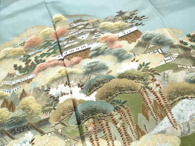 平和屋着物■色留訪問着　作家物　風景枝松花文　千代田城　金銀彩　正絹　逸品　DABE8600qa