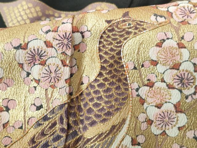 平和屋着物■豪華黒留袖　駒刺繍　扇面花鳥文　金彩　正絹　逸品　DABE8603qa