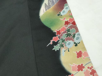 平和屋着物■豪華黒留袖　群鶴樹林花文　暈し染め　正絹　逸品　DABE8619qa