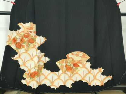 平和屋着物■豪華黒留袖　駒刺繍　地紙花文　金彩　正絹　逸品　DABE8620qa