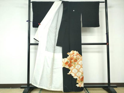 平和屋着物■豪華黒留袖　駒刺繍　地紙花文　金彩　正絹　逸品　DABE8620qa