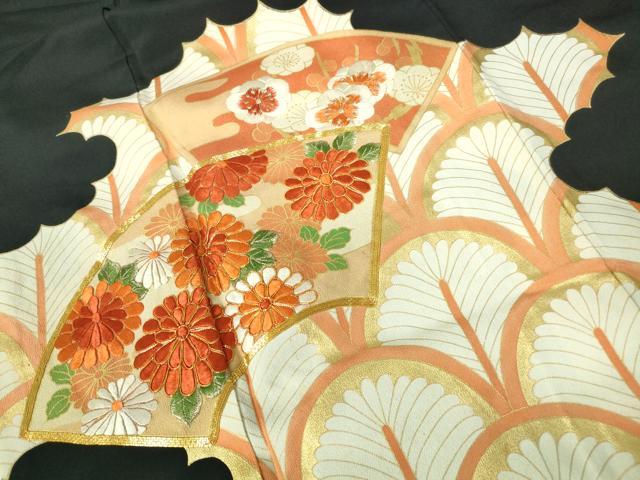 平和屋着物■豪華黒留袖　駒刺繍　地紙花文　金彩　正絹　逸品　DABE8620qa