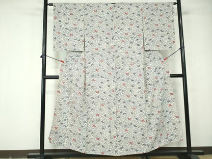 平和屋着物■上質な小紋　型染め　花蝶文　正絹　逸品　DABE8625qa