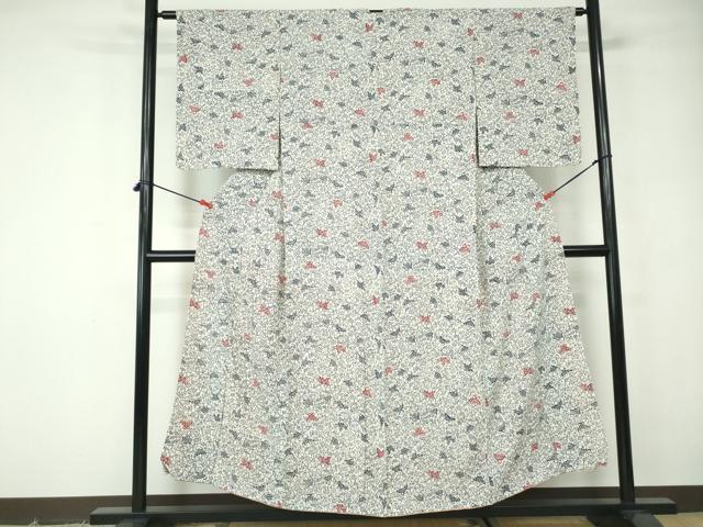 平和屋着物■上質な小紋　型染め　花蝶文　正絹　逸品　DABE8625qa