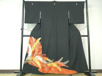 平和屋着物■豪華黒留袖　羽尽くし文　暈し染め　金銀糸　正絹　逸品　DABE8628qa