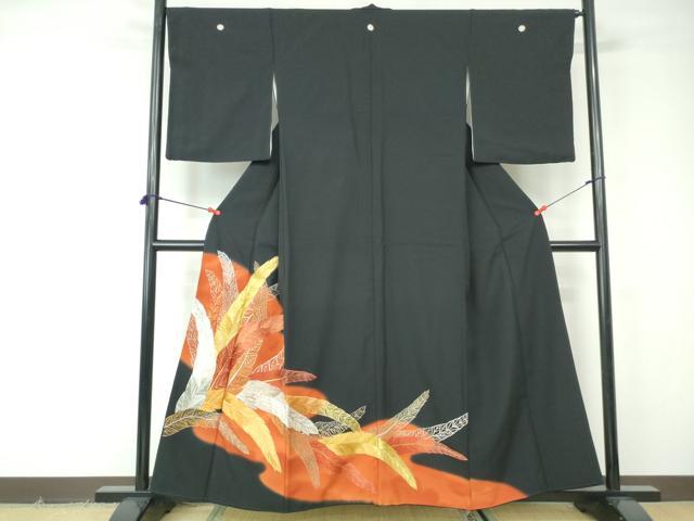 平和屋着物■豪華黒留袖　羽尽くし文　暈し染め　金銀糸　正絹　逸品　DABE8628qa