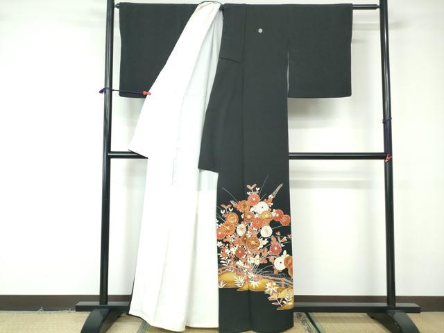 平和屋着物■豪華黒留袖 駒刺繍 流水菊尽くし文 金彩 正絹 逸品 DABE8629qa
