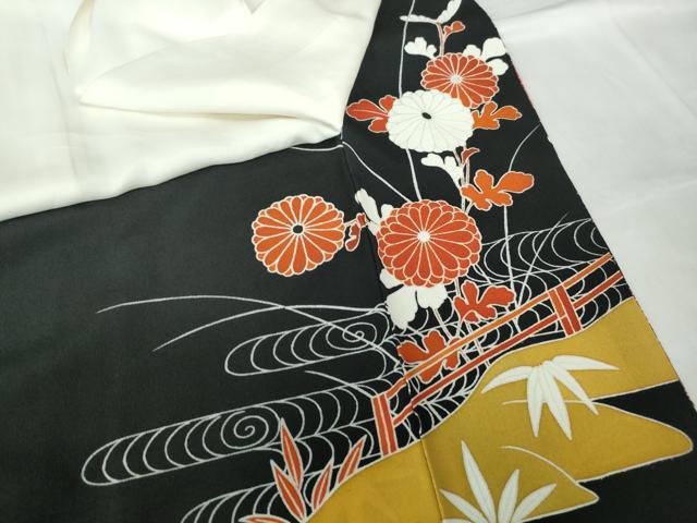 平和屋着物■豪華黒留袖 駒刺繍 流水菊尽くし文 金彩 正絹 逸品 DABE8629qa