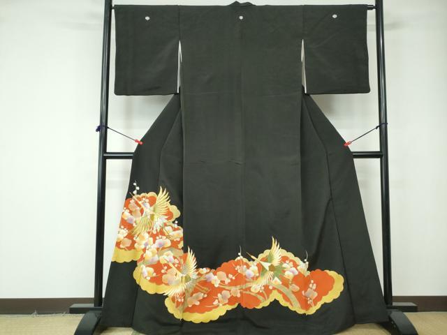平和屋着物■豪華黒留袖 駒刺繍 飛鶴枝花文 金銀糸 金彩 正絹 逸品 DABE8630qa