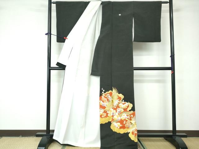 平和屋着物■豪華黒留袖 駒刺繍 飛鶴枝花文 金銀糸 金彩 正絹 逸品 DABE8630qa