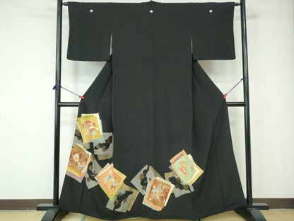平和屋着物■豪華黒留袖 駒刺繍 重ね色紙宝尽くし花文 金彩 正絹 逸品 DABE8634qa