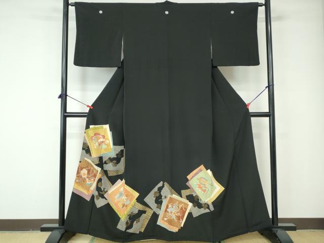 平和屋着物■豪華黒留袖 駒刺繍 重ね色紙宝尽くし花文 金彩 正絹 逸品 DABE8634qa