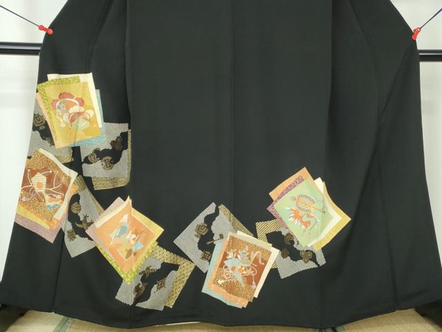 平和屋着物■豪華黒留袖 駒刺繍 重ね色紙宝尽くし花文 金彩 正絹 逸品 DABE8634qa