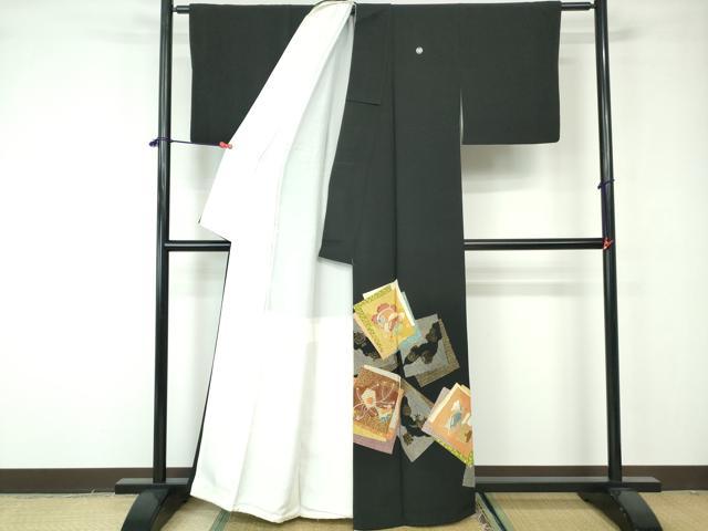 平和屋着物■豪華黒留袖 駒刺繍 重ね色紙宝尽くし花文 金彩 正絹 逸品 DABE8634qa