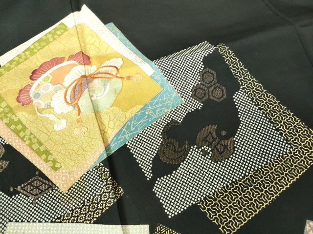 平和屋着物■豪華黒留袖 駒刺繍 重ね色紙宝尽くし花文 金彩 正絹 逸品 DABE8634qa