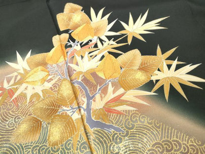 平和屋着物■豪華黒留袖 作家物 駒刺繍 立波葉尽くし文 健龍 暈し染め 金彩 正絹 逸品 DABE8639qa