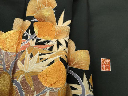 平和屋着物■豪華黒留袖 作家物 駒刺繍 立波葉尽くし文 健龍 暈し染め 金彩 正絹 逸品 DABE8639qa