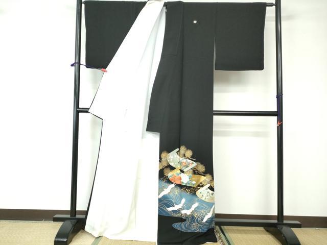 平和屋着物■豪華黒留袖 絵巻飛鶴花文 暈し染め 金銀彩 正絹 逸品 DABE8641qa