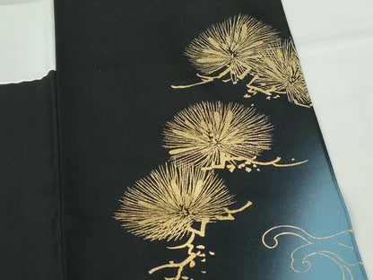 平和屋着物■豪華黒留袖 絵巻飛鶴花文 暈し染め 金銀彩 正絹 逸品 DABE8641qa