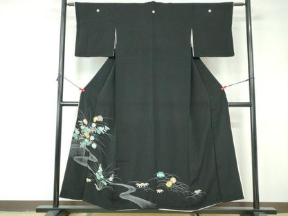 平和屋着物■豪華黒留袖 刺繍 流水笹花文 金銀彩 正絹 逸品 DABE8656qa