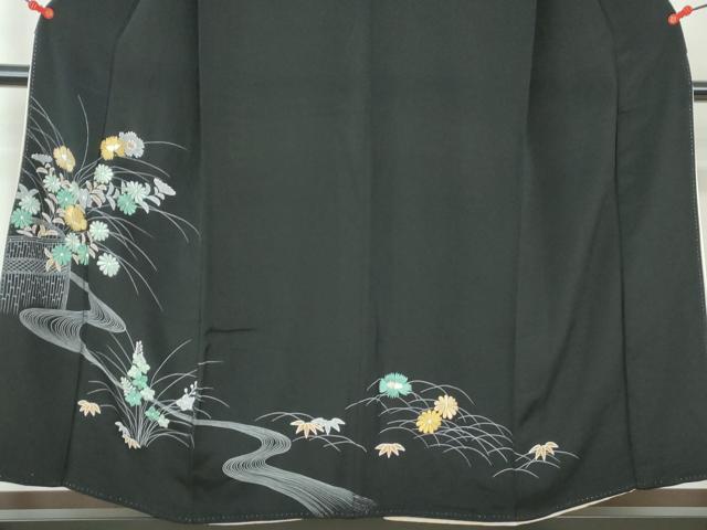 平和屋着物■豪華黒留袖 刺繍 流水笹花文 金銀彩 正絹 逸品 DABE8656qa